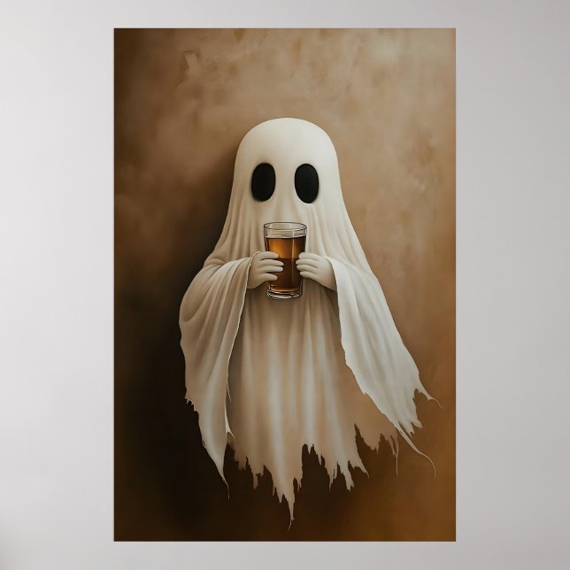 Póster Ghost Drinking Bourbon Cocktail Print, Ghost Bar (Frente)