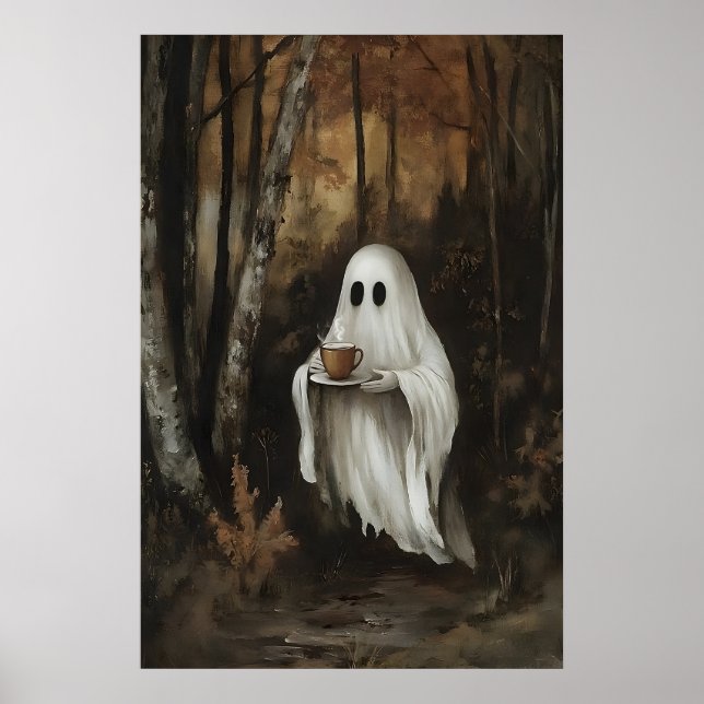 Póster Ghost Drinking Coffee In Fall Forest Print, Ghost (Frente)