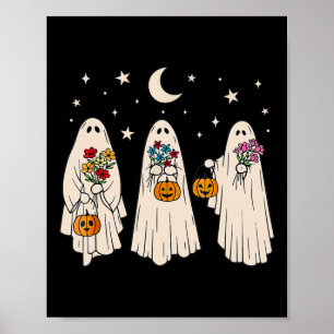 Póster Ghost Floral Groovy Vintage Retro Halloween Costum
