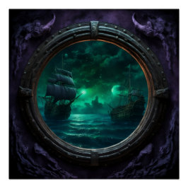 Póster Ghost Galleon bajo las embrujadas estrellas