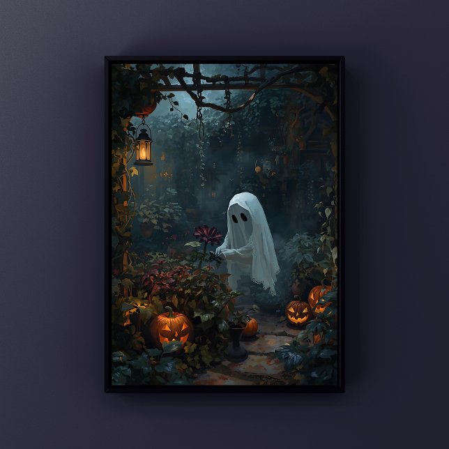 Póster Ghost Gardener Dark Garden Cosy Halloween (Spooky Ghost Gardener Enchanted Halloween Garden Wall Art)