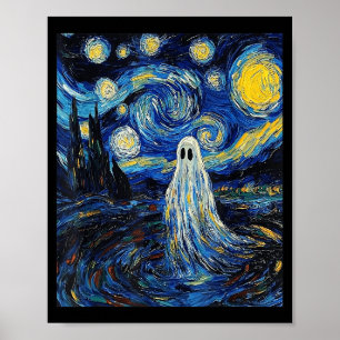 Póster Ghost Halloween - Estilo Van Gogh - Noche estrella