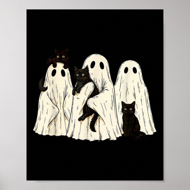 Póster Ghost Holding Black Cat Funny Halloween Cat Lovers (Frente)