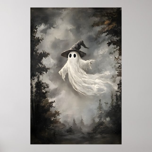 Póster Ghost In Fall Forest Print, Ghost Whimsical Dark (Frente)