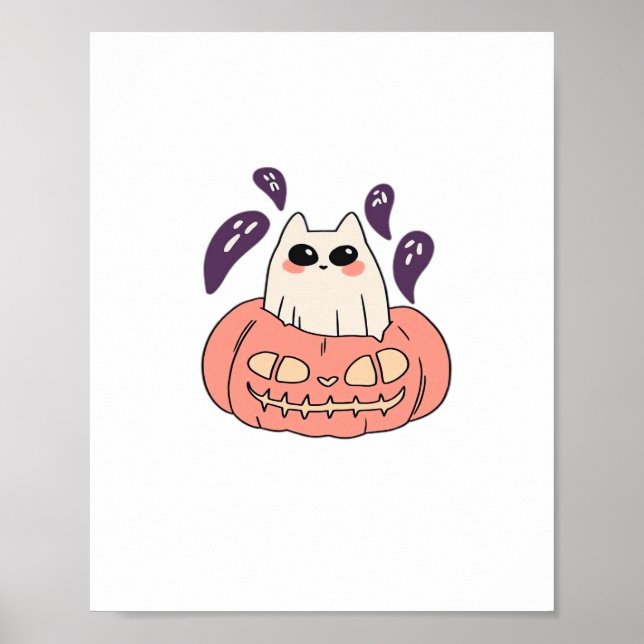 Póster Ghost Kitty en una calabaza clásica camiseta (Frente)