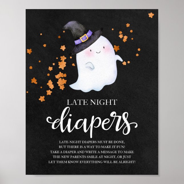 Póster Ghost Late Night Diapers Baby Shower Game Rótulo (Frente)