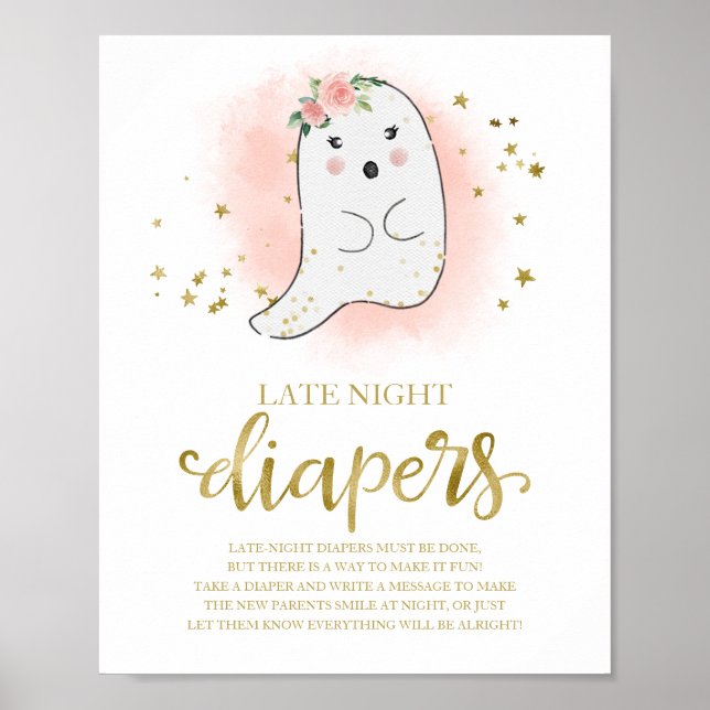 Póster Ghost Late Night Diapers Baby Shower Game Rótulo (Frente)