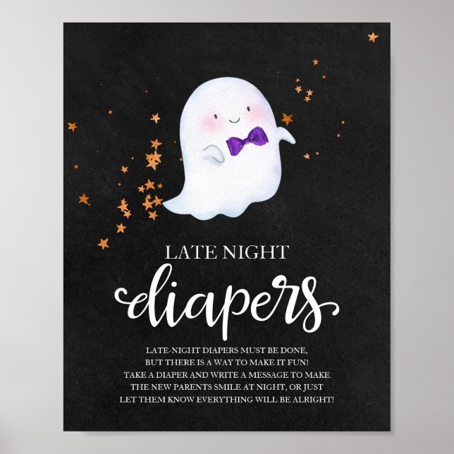 Póster Ghost Late Night Diapers Baby Shower Game Rótulo (Frente)