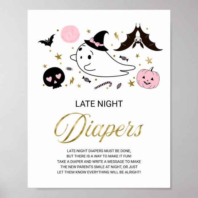 Póster Ghost Late Night Diapers Baby Shower Game Rótulo (Frente)