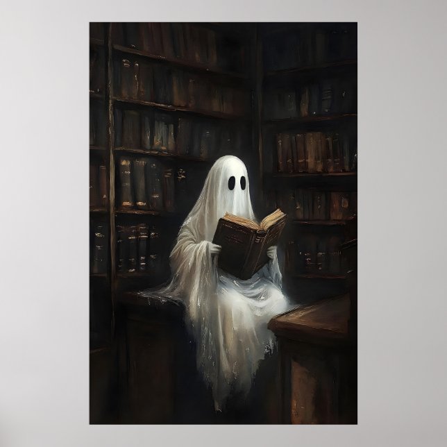 Póster Ghost Reading Books In Library Print, Digital (Frente)