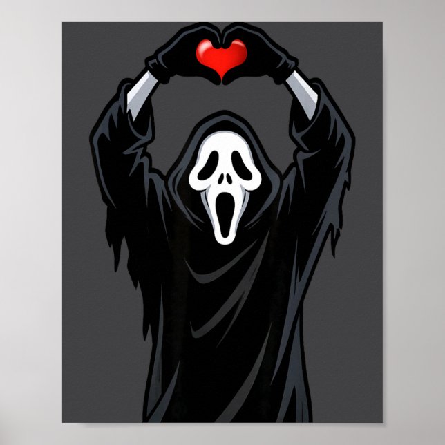 Póster Ghost Red Heart Hands Y Face Halloween Valentines  (Frente)