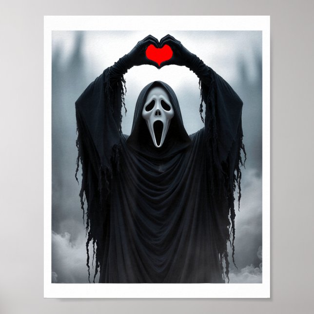 Póster Ghost Red Heart Hands Y Face Halloween Valentines  (Frente)