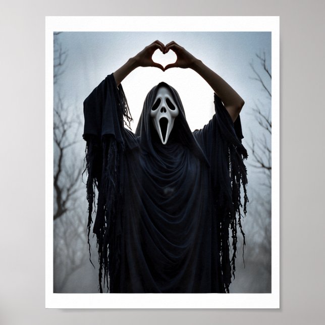 Póster Ghost Red Heart Hands Y Face Halloween Valentines  (Frente)