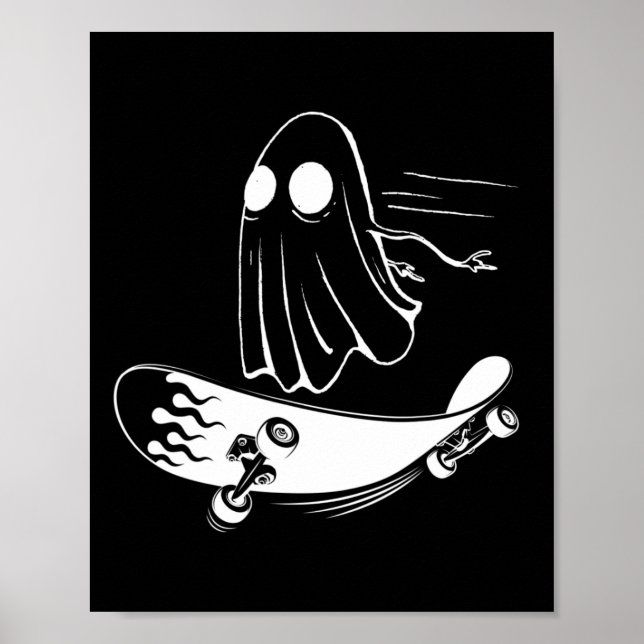 Póster Ghost Skateboard Funny Skateboarding Lazy Hallowee (Frente)