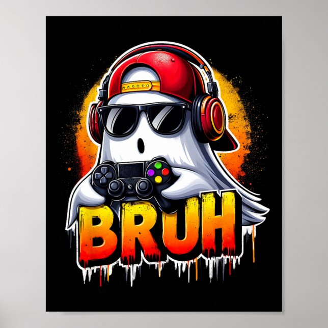 Póster Ghost Video Game Bruh Halloween Gaming Controller (Frente)