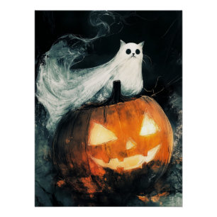 Póster GhostCat de Halloween y Jack o Lantern