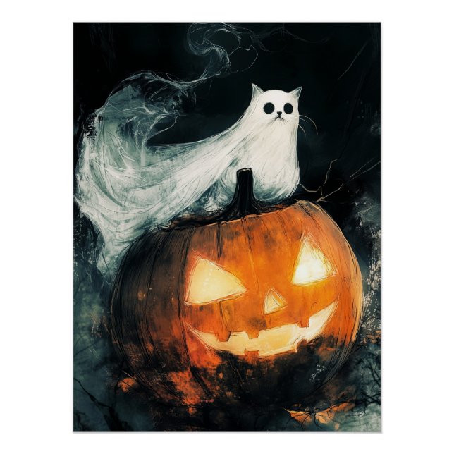 Póster GhostCat de Halloween y Jack o Lantern (Anverso)