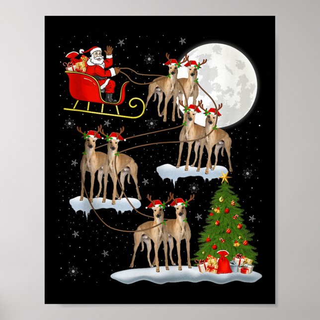 Póster Ghound Dog Santa Sleigh Flying Funny Magical Chris (Frente)