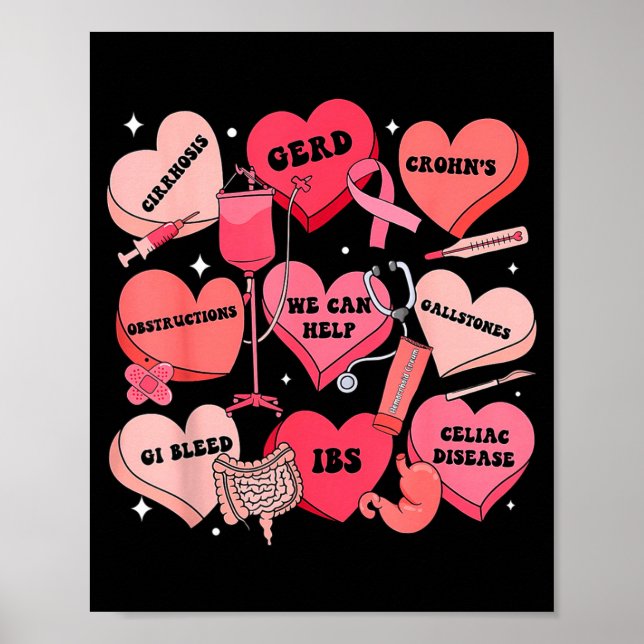 Póster Gi Nurse Valentine Hearts Candy Gastroenterology E (Frente)