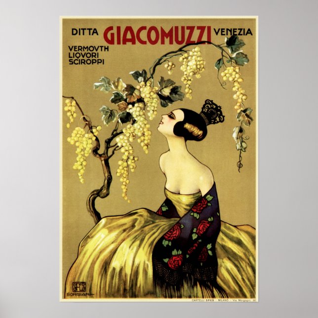 Póster GIACOMUZZI Liqueur Jarabe Aperitif Vintage Italian (Frente)
