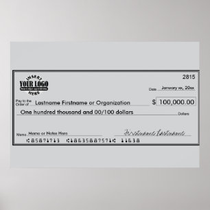 Póster Giant Blank Check para apuestas y premios