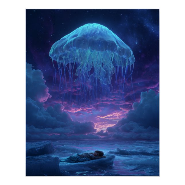 Póster Giant Luminous Jellyfish Over Dream Ocean (Anverso)