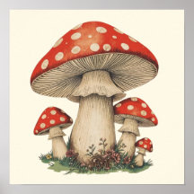 Giant Red Amanita Mushroom Retro - Cottagecore Art
