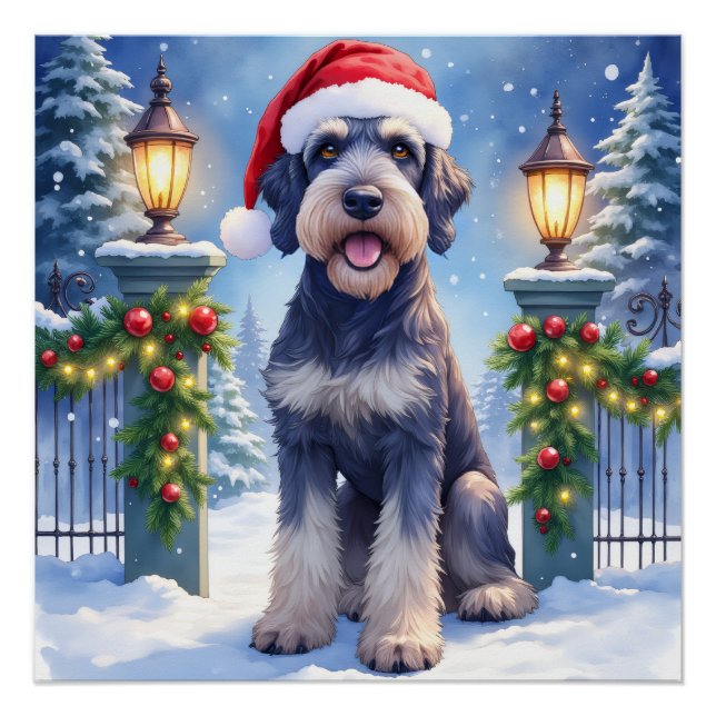 Póster Giant Schnauzer Snowy Iron Fence Santa Christmas (Anverso)
