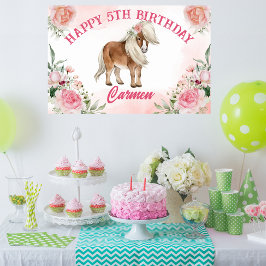 Póster Giddy de cumpleaños de poni rosado con pancarta de