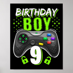 Póster Gif cumpleaños 9 niño controlador de videojuegos j