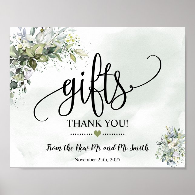 Póster Gifts sign shower wedding reception eucalyptus (Frente)