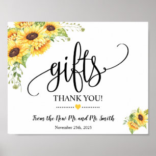 Póster Gifts sign shower wedding reception sunflowers