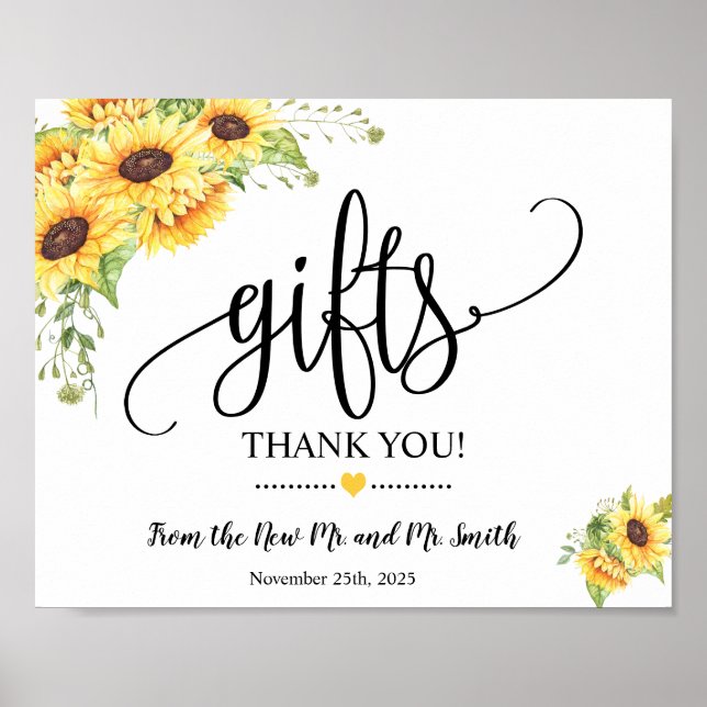 Póster Gifts sign shower wedding reception sunflowers (Frente)