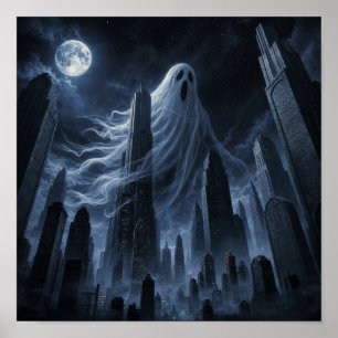 Póster Gigante Fantasma Sobre la Ciudad