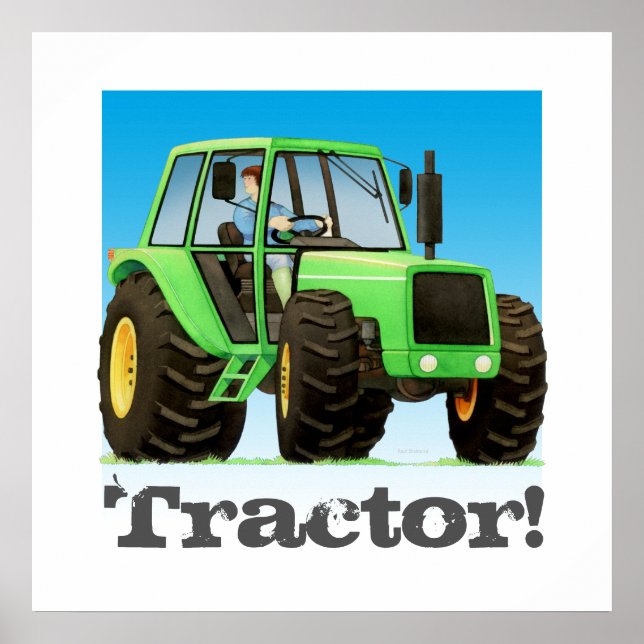 Póster Gigante Personalizado niños Green Farm Tractor (Frente)