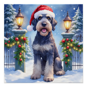 Póster Gigante Schnauzer Valla de hierro nevada Santa Nav