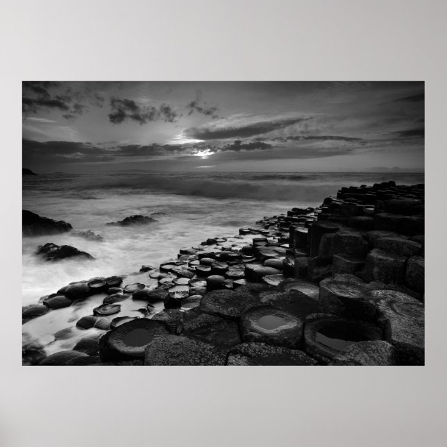 Póster Gigantes Causeway Sunset Negro y Blanco (Frente)