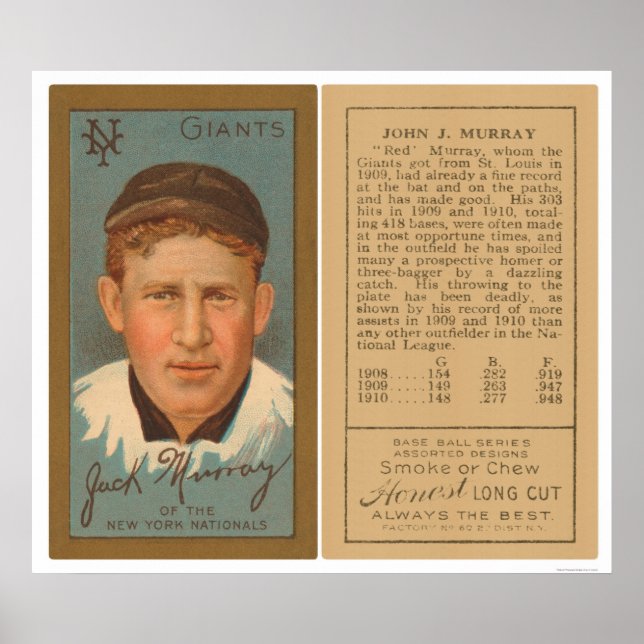 Póster Gigantes de los Murray Rojos Béisbol 1911 (Frente)