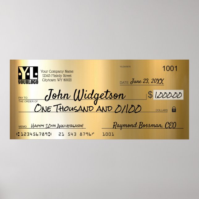 Póster Gigantesco premio de bonificación por cheque de pr (Frente)