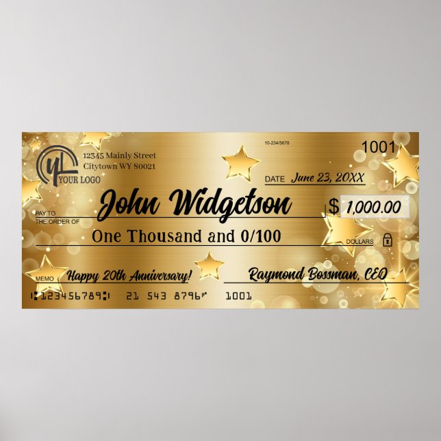 Póster Gigantesco premio de bonificación por cheque de pr (Frente)