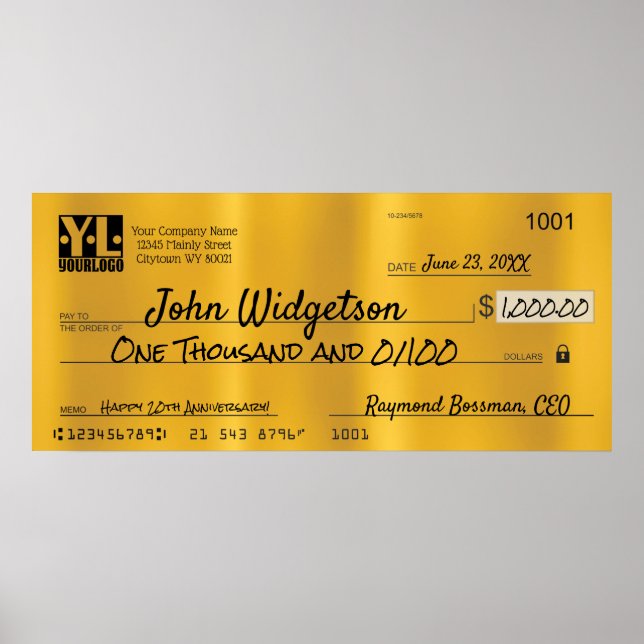 Póster Gigantesco premio de bonificación por cheque de pr (Frente)