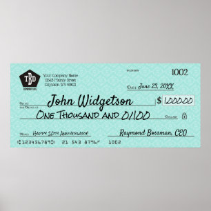 Póster Gigantesco premio de bonificación por cheque de pr