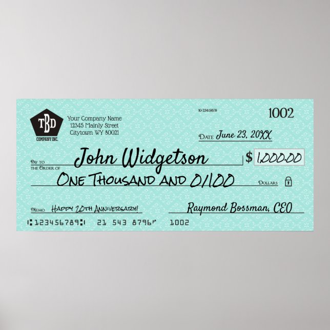 Póster Gigantesco premio de bonificación por cheque de pr (Frente)