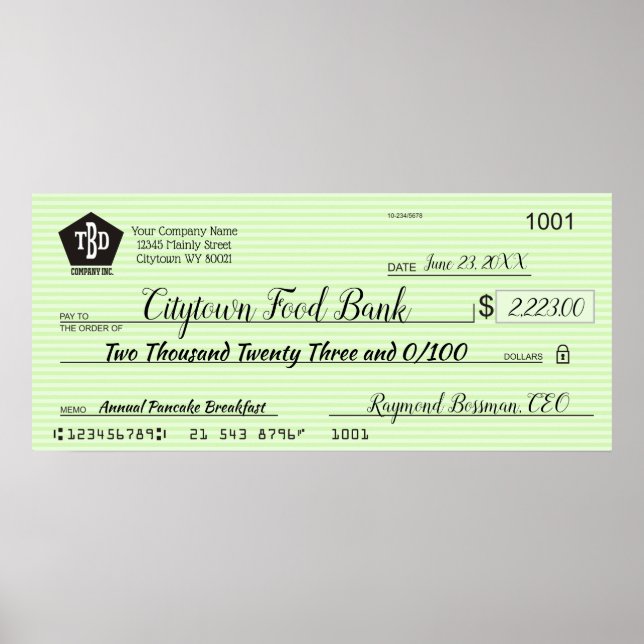 Póster Gigantesco premio de bonificación por cheque de pr (Frente)