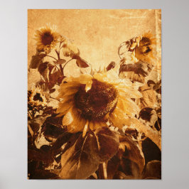 Póster Gigantesco Sunflowers Sepia Decoupage Art