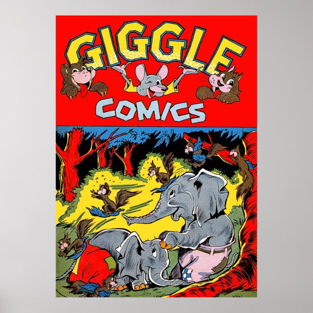 Póster Giggle Elephant Animal Vintage Comics (Frente)