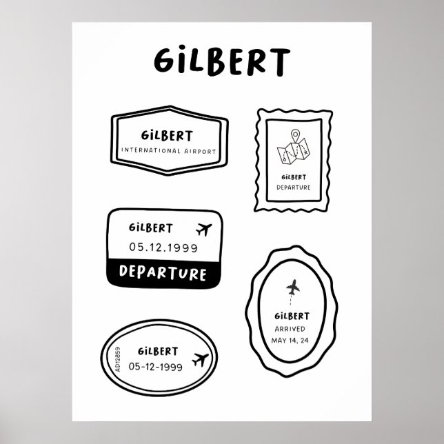 Póster Gilbert - Colección de sellos de viaje | Diseño de (Frente)