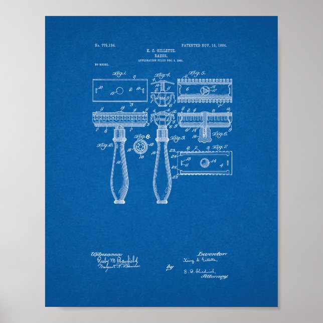 Póster Gillette Razor Patent - Blueprint (Frente)