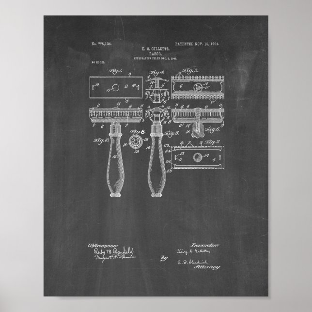 Póster Gillette Razor Patent - Chalkboard (Frente)