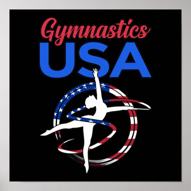 Póster Gimnasia Bandera de Estados Unidos Gimnasta Gimnas (Frente)